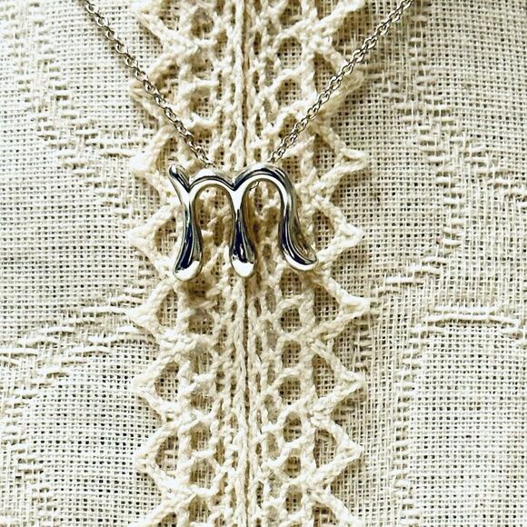 Tiffany & Co Elsa Peretti Letter M Necklace in Silver, 16" - Picture 2 of 9